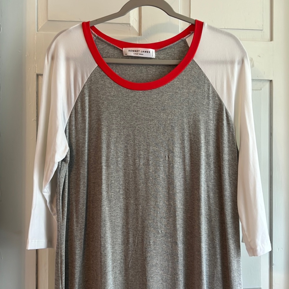 Sonnet James grey, white, red jersey midi dress